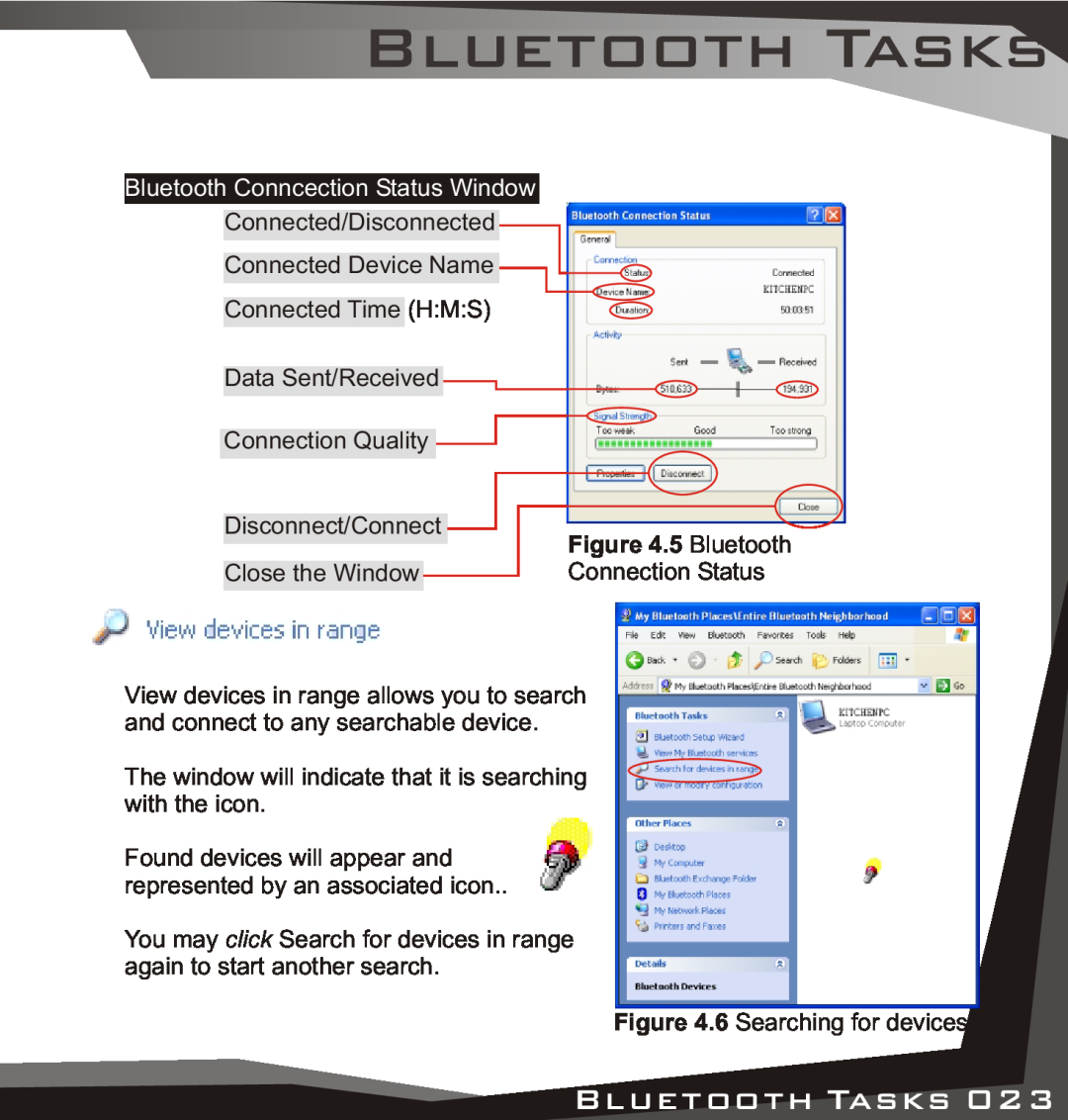 Lindy USB Bluetooth Adaptor manual Bluetooth Tasks, Bluetooth Conncection Status Window 