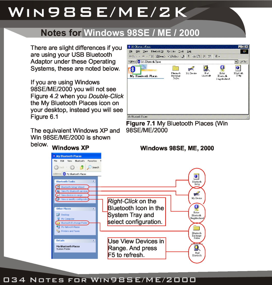 Lindy USB Bluetooth Adaptor manual Win98SE/ME/2K, Notes for Windows 98SE / ME, Notes for Win98SE/ME/2000, Windows 98SE, ME 