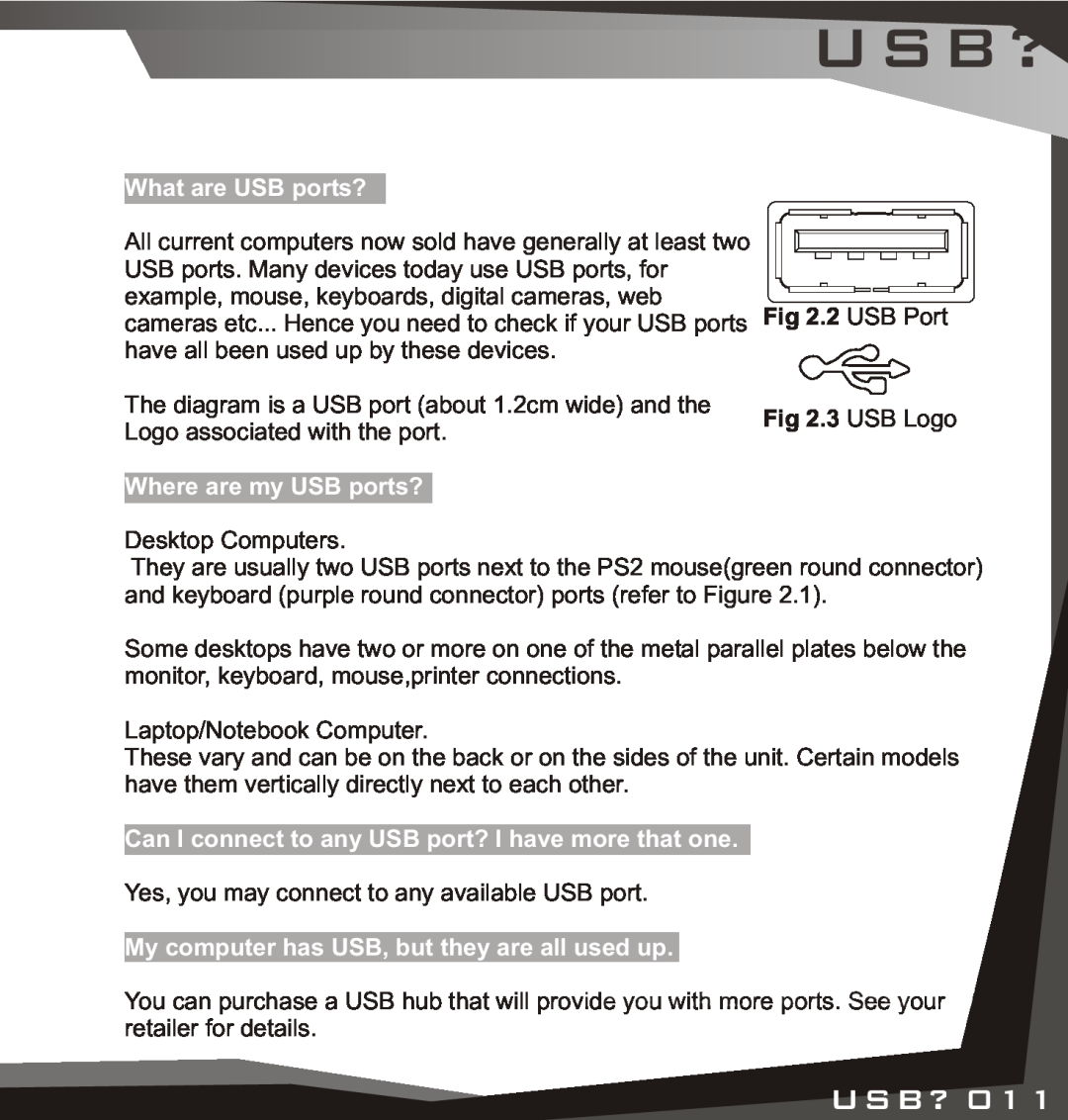 Lindy USB Bluetooth Adaptor manual Usb?, What are USB ports?, Where are my USB ports?, 2 USB Port .3 USB Logo 