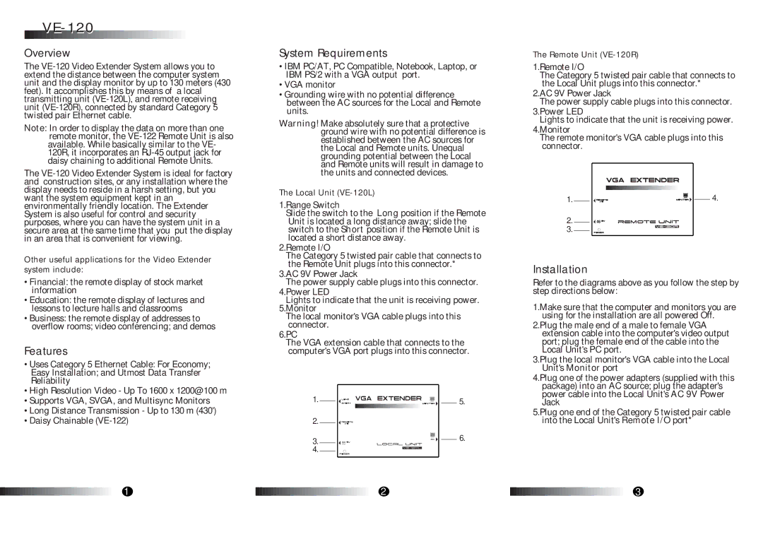 Lindy VE-120 user manual Overview, Features, System Requirements, Installation 