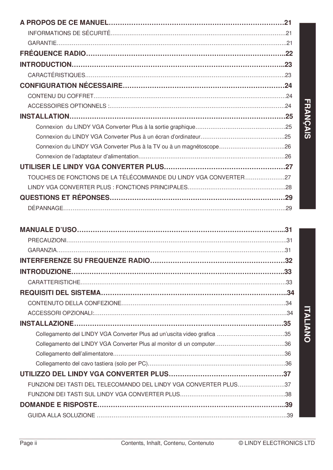 Lindy Webcam manual Propos DE CE MANUEL……………………………………………………………………21, Configuration NÉCESSAIRE………………………………………………………………24 