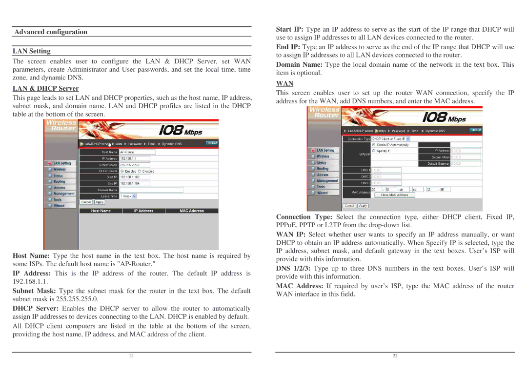 Lindy Wireless LAN Router user manual Advanced configuration LAN Setting, LAN & Dhcp Server 