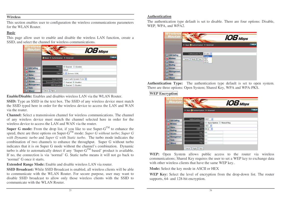 Lindy Wireless LAN Router user manual Basic, Authentication, WEP Encryption 