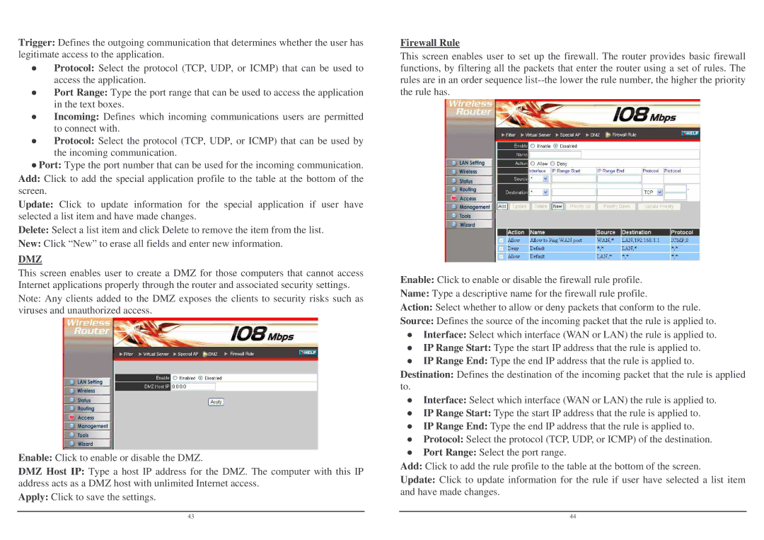 Lindy Wireless LAN Router user manual Dmz, Firewall Rule 