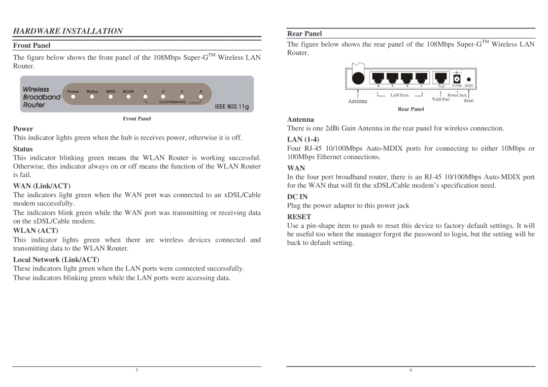 Lindy Wireless LAN Router user manual Hardware Installation 