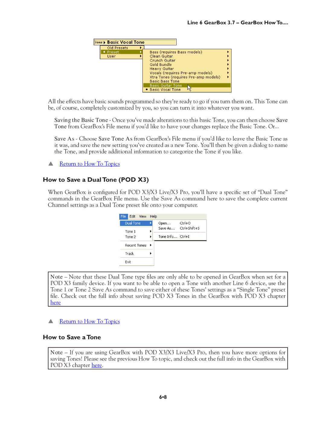 Line 6 3.7 manual How to Save a Dual Tone POD, How to Save a Tone 