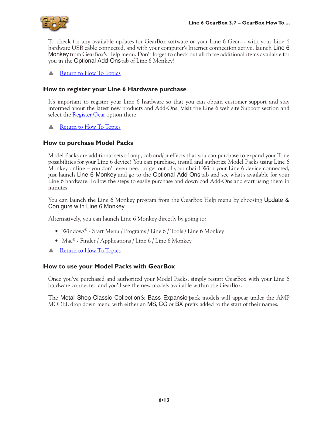 Line 6 3.7 manual How to register your Line 6 Hardware purchase, How to purchase Model Packs 