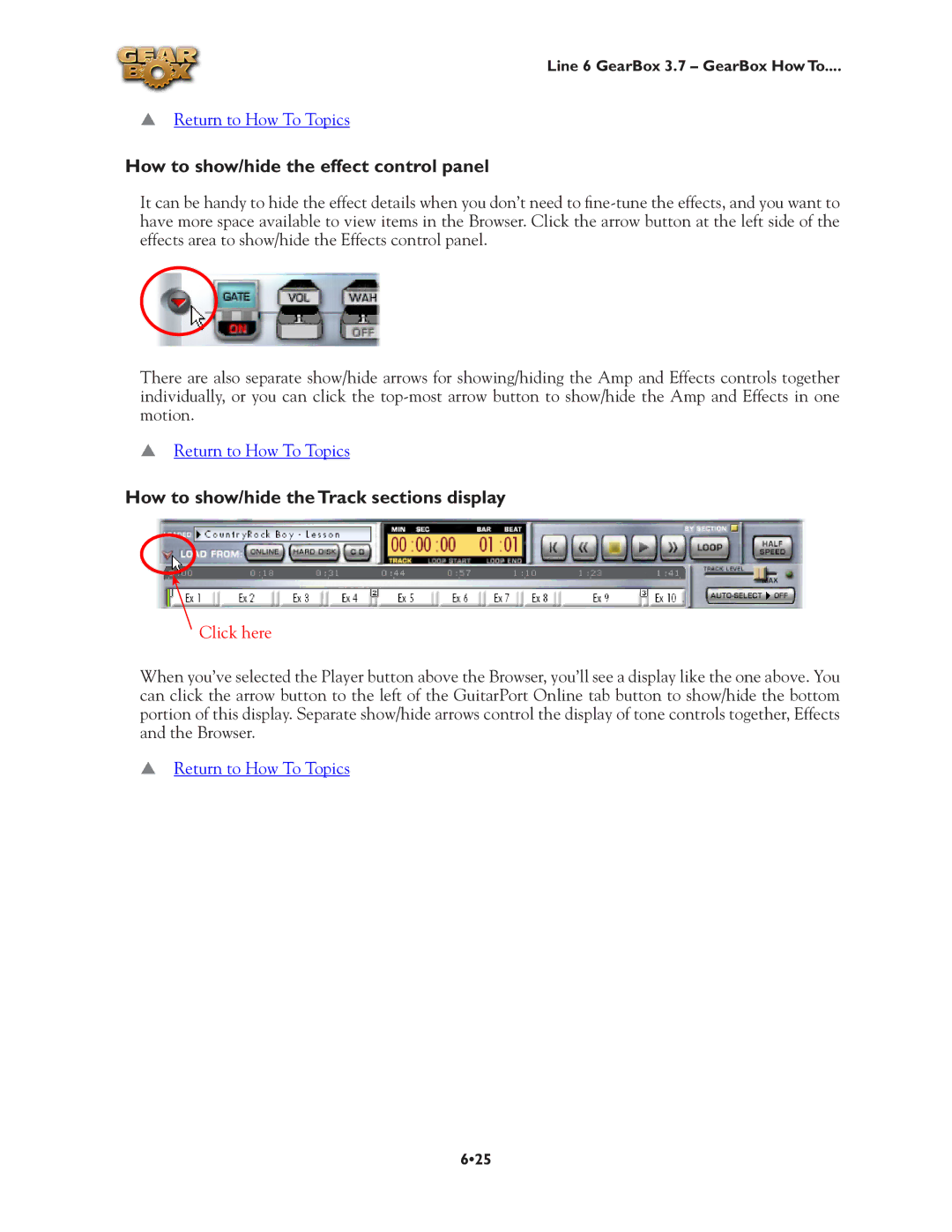 Line 6 3.7 manual How to show/hide the Track sections display, Click here 