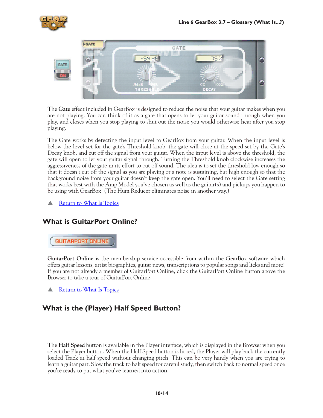 Line 6 3.7 manual What is GuitarPort Online?, What is the Player Half Speed Button? 