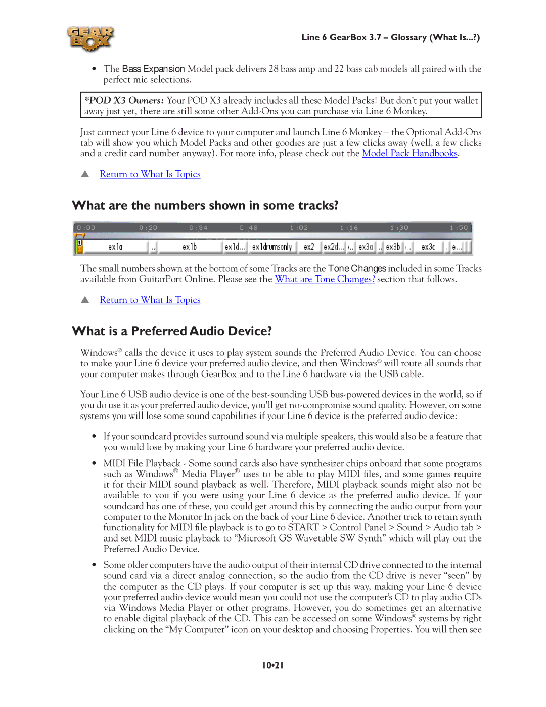 Line 6 3.7 manual What are the numbers shown in some tracks?, What is a Preferred Audio Device? 