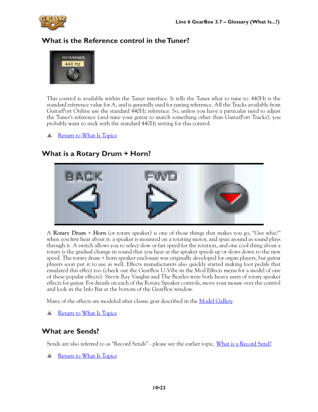 Line 6 3.7 manual What is the Reference control in the Tuner?, What is a Rotary Drum + Horn?, What are Sends? 