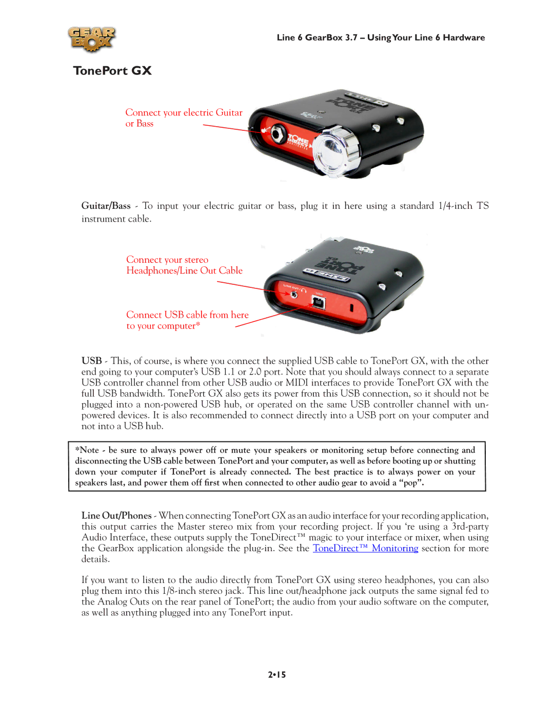 Line 6 3.7 manual TonePort GX 