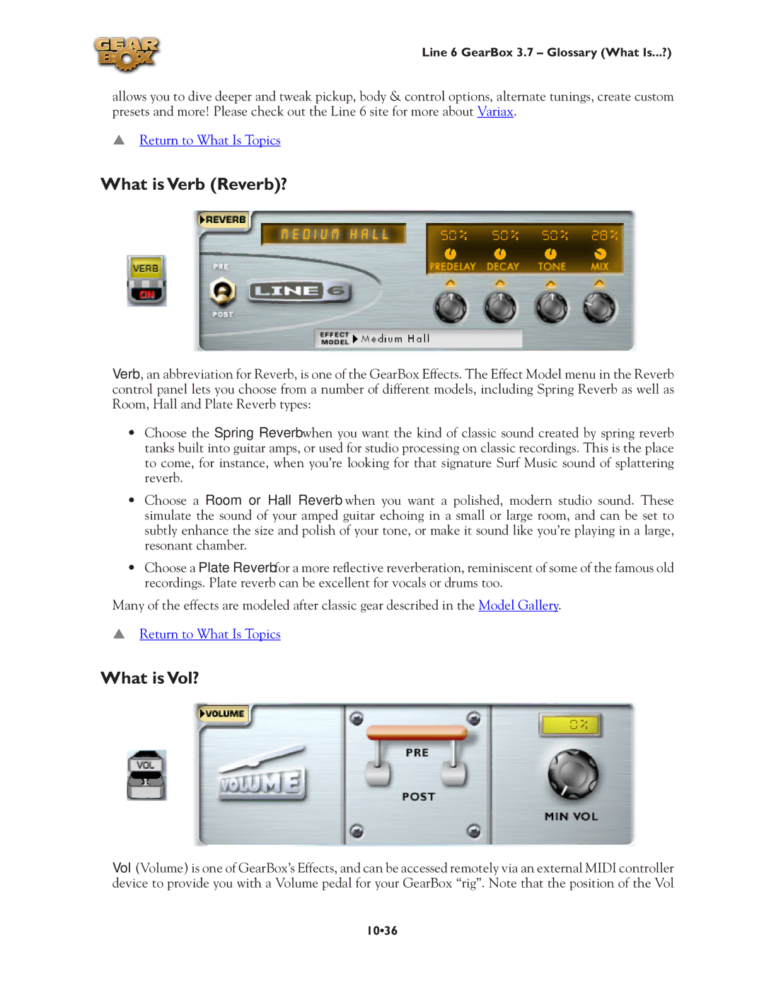 Line 6 3.7 manual What is Verb Reverb?, What is Vol? 