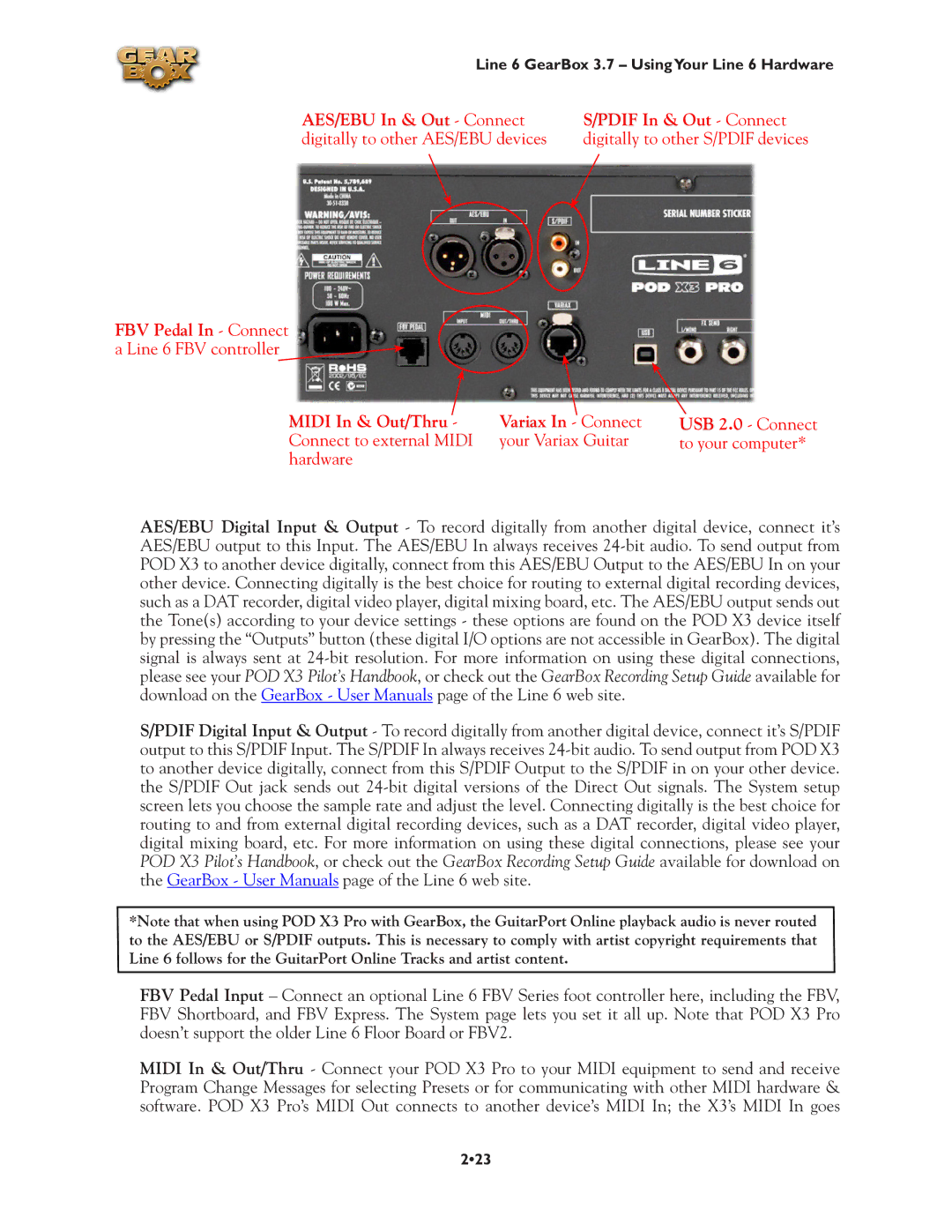 Line 6 3.7 manual AES/EBU In & Out Connect Pdif In & Out Connect 