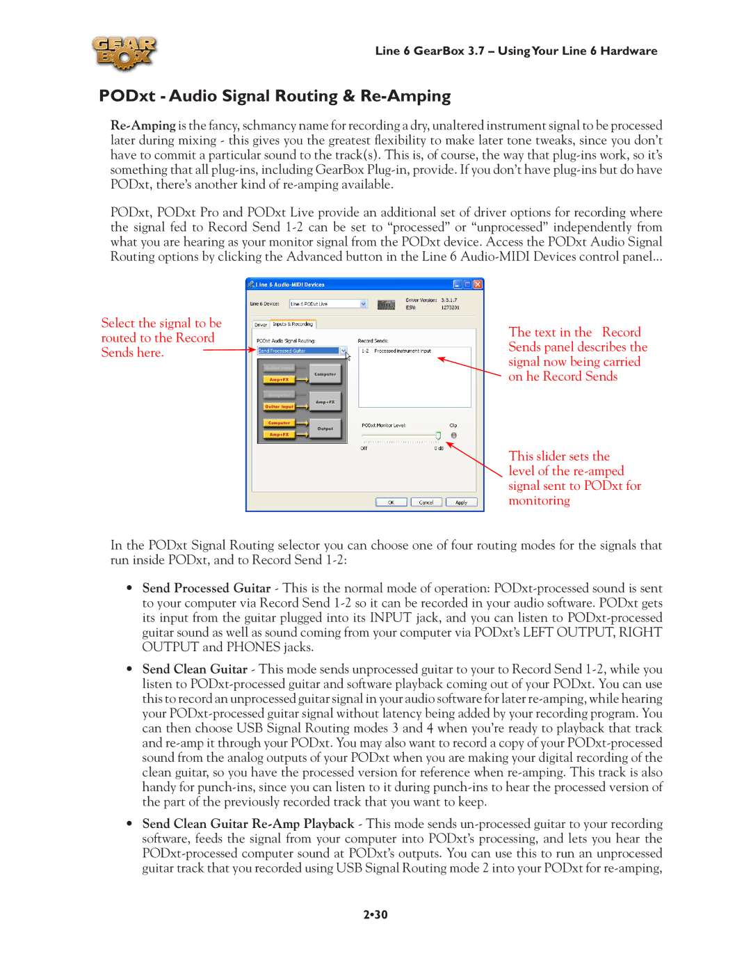 Line 6 3.7 manual PODxt Audio Signal Routing & Re-Amping 
