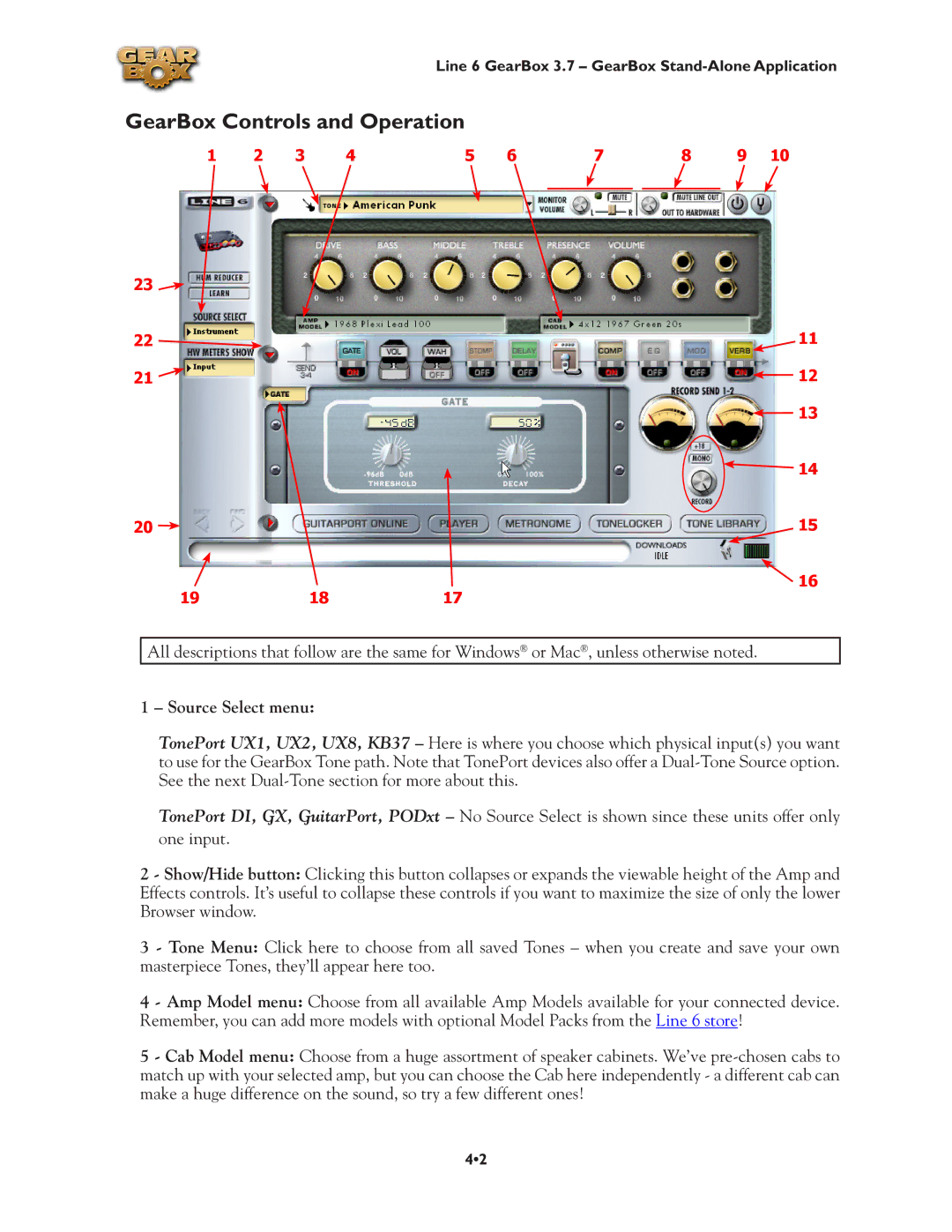 Line 6 3.7 manual GearBox Controls and Operation, Source Select menu 