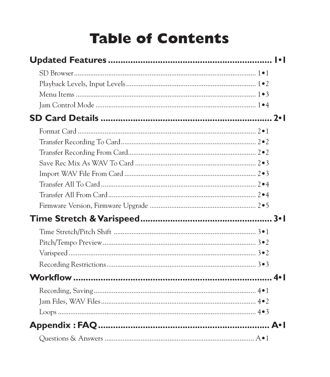 Line 6 Amp manual Table of Contents 