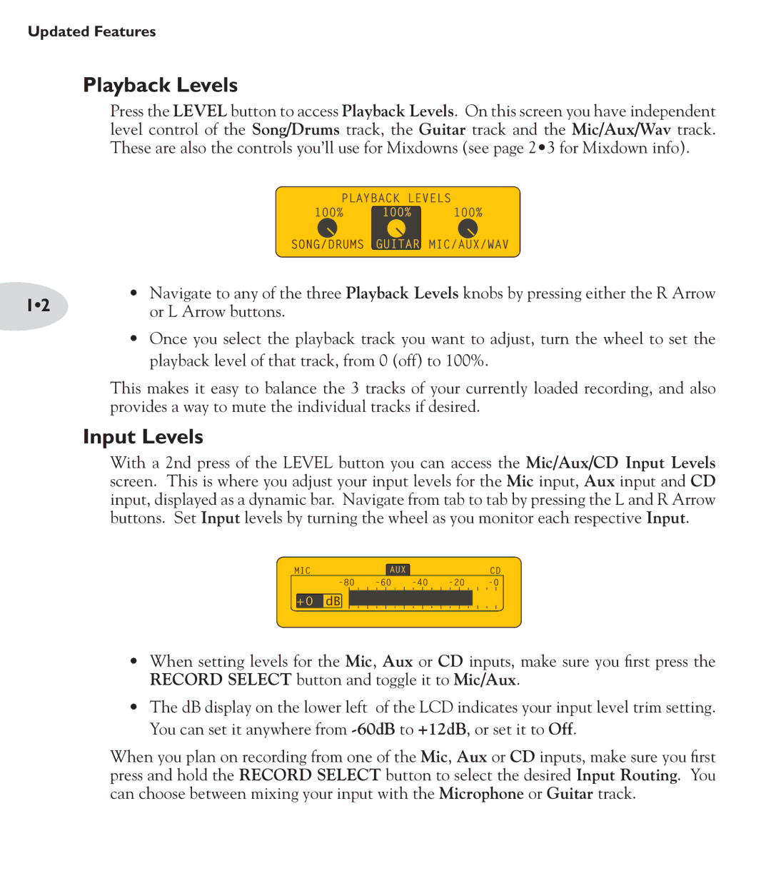 Line 6 Amp manual Playback Levels, Input Levels 