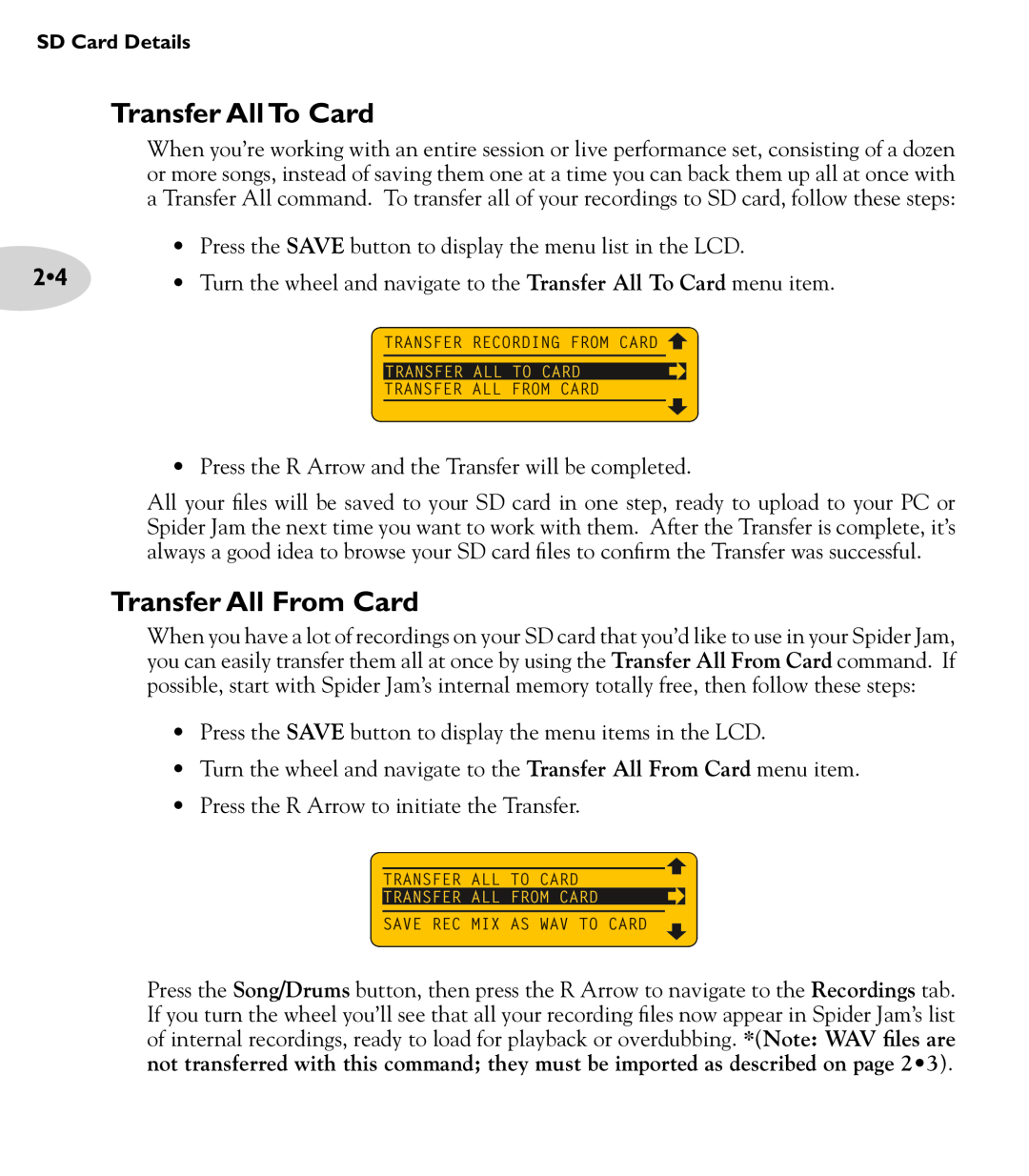 Line 6 Amp manual Transfer All To Card, Transfer All From Card 