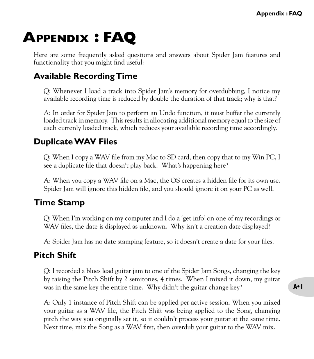 Line 6 Amp manual Appendix FAQ, Available Recording Time, Duplicate WAV Files, Time Stamp, Pitch Shift 