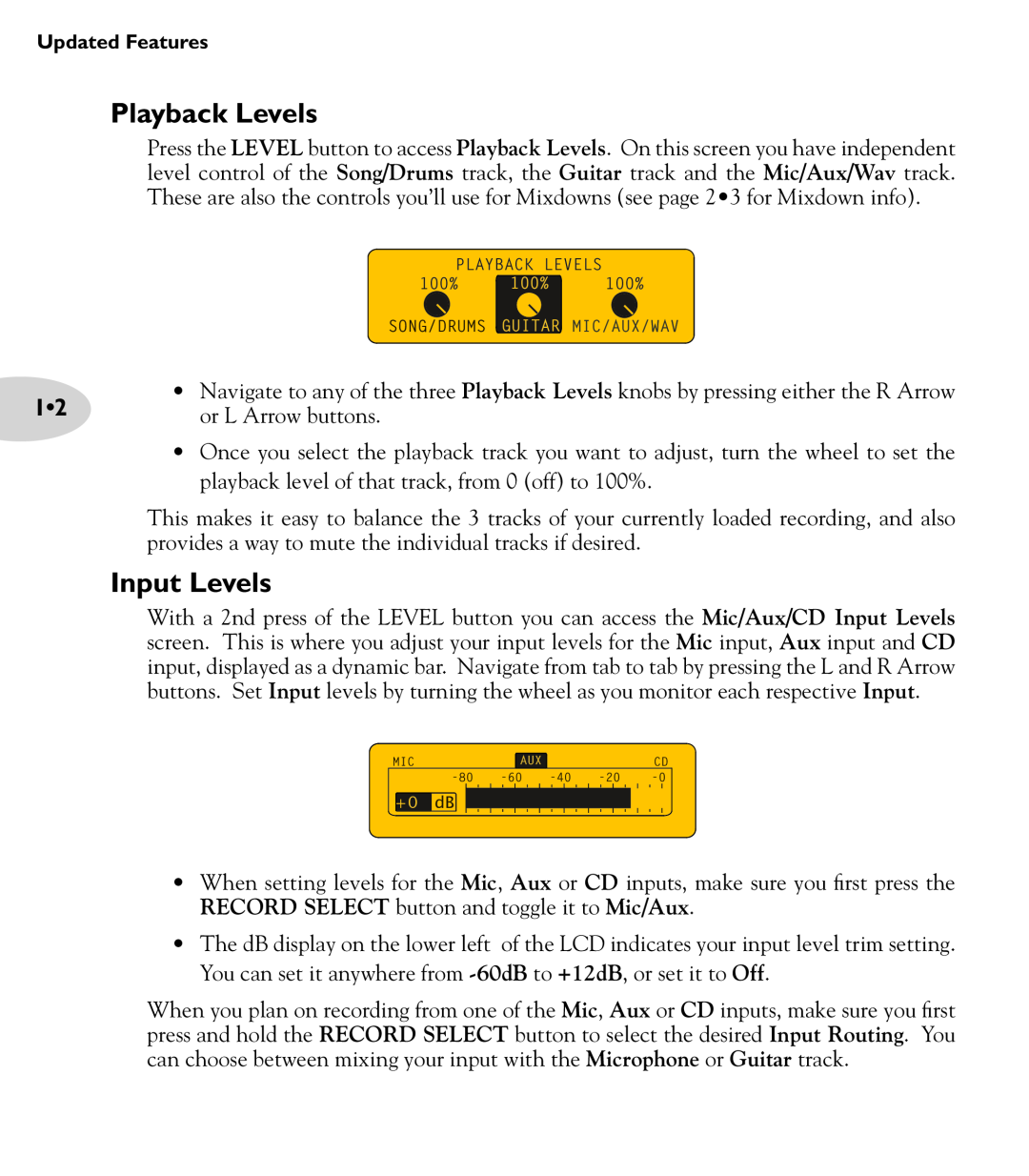 Line 6 Amp manual Playback Levels, Input Levels 