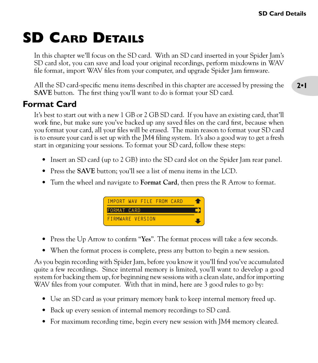 Line 6 Amp manual SD Card Details, Format Card 