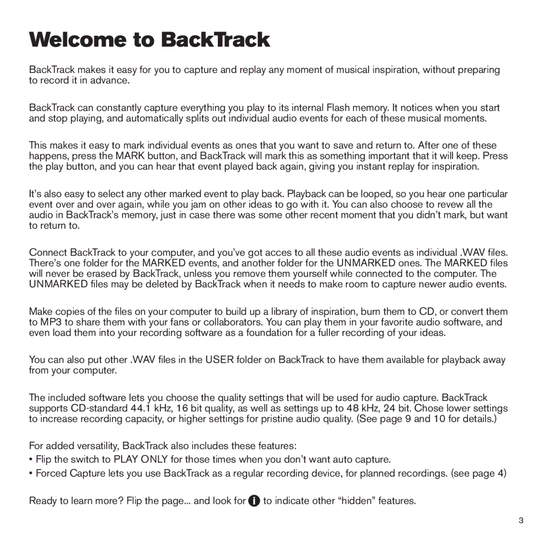 Line 6 BackTrack Series manual Welcome to BackTrack 