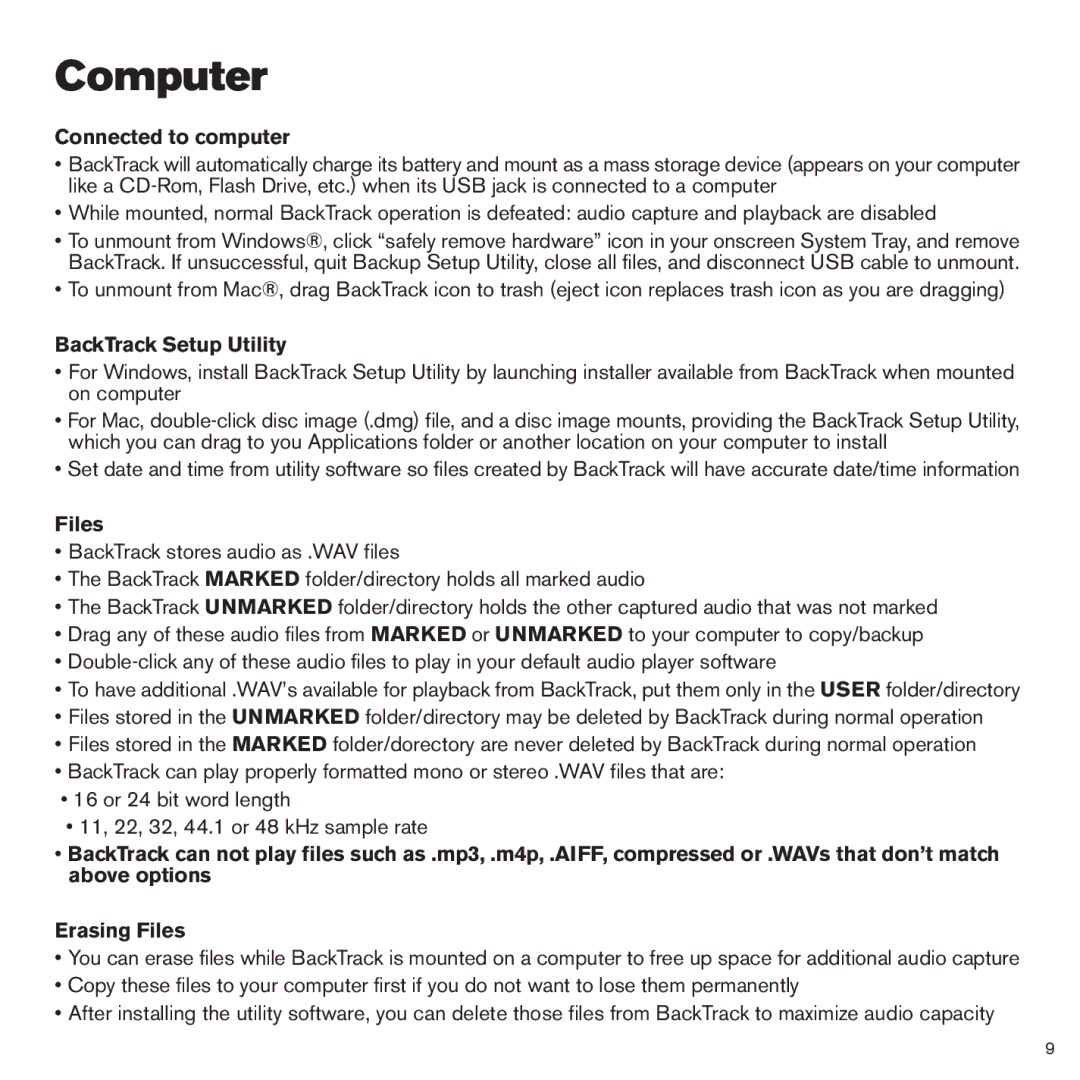 Line 6 BackTrack Series manual Computer, Connected to computer, BackTrack Setup Utility, Files 