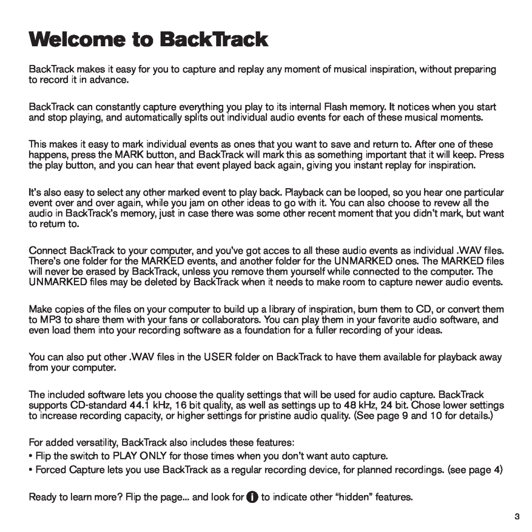 Line 6 BackTrack Series manual Welcome to BackTrack 