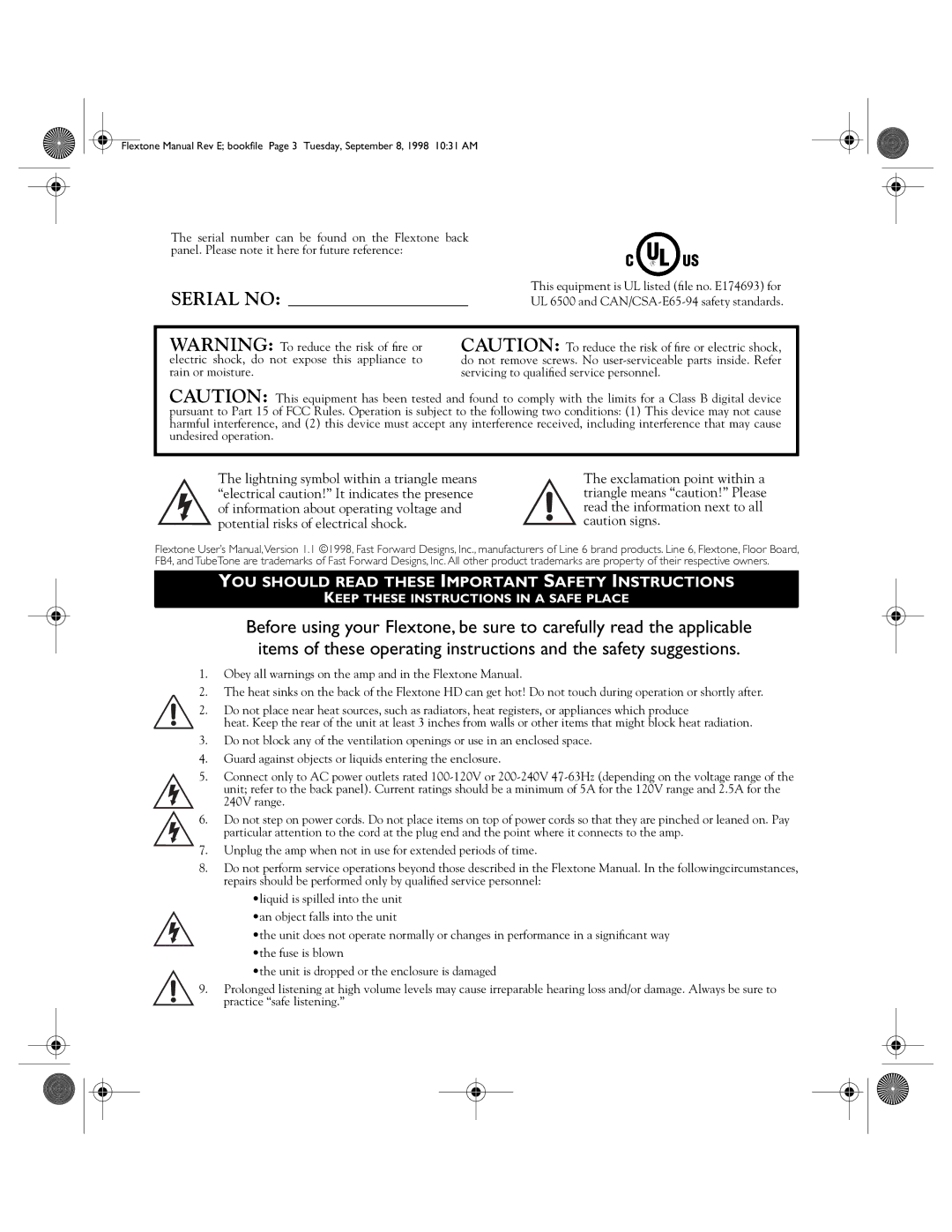 Line 6 Flextone Cab 212S user manual Serial no 