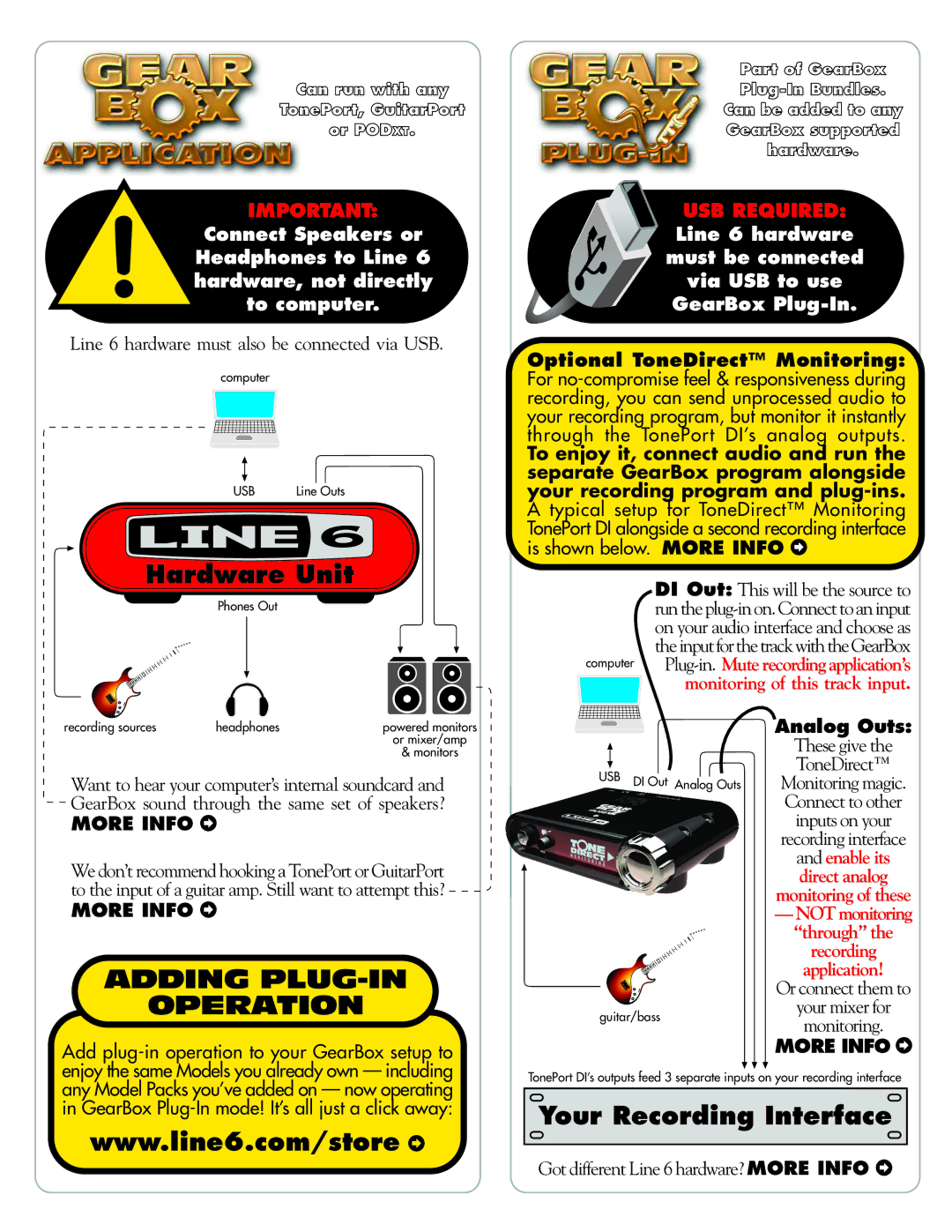 Line 6 headphones powered monitors manual Hardware Unit, Your Recording Interface 