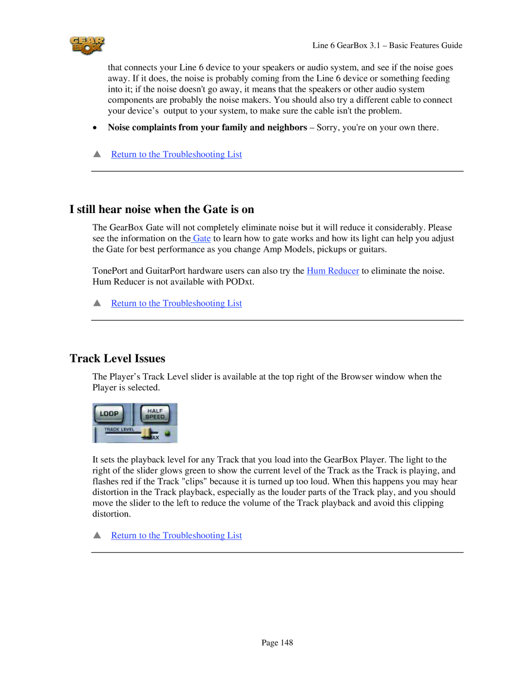 Line 6 headphones powered monitors manual Still hear noise when the Gate is on, Track Level Issues 