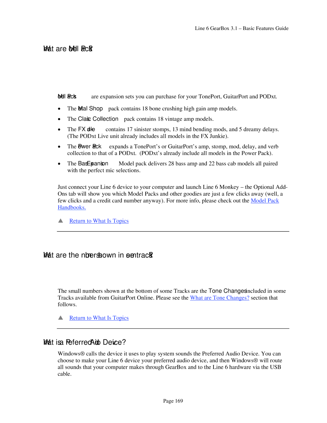 Line 6 headphones powered monitors manual What are Model Packs?, What are the numbers shown in some tracks? 