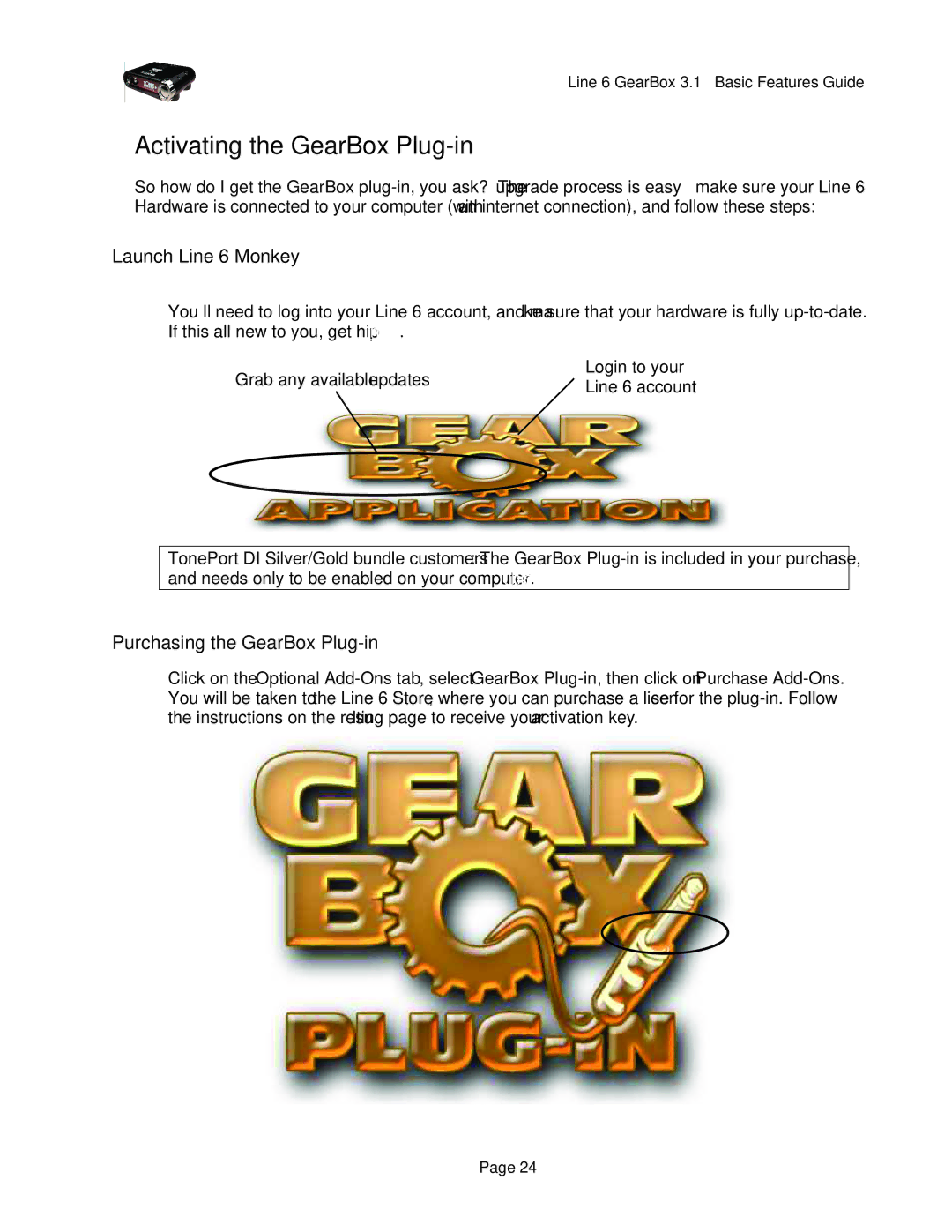 Line 6 headphones powered monitors Activating the GearBox Plug-in, Launch Line 6 Monkey, Purchasing the GearBox Plug-in 