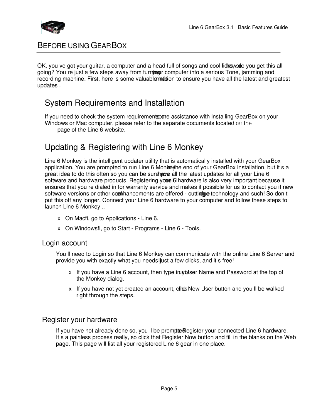 Line 6 headphones powered monitors manual System Requirements and Installation, Updating & Registering with Line 6 Monkey 