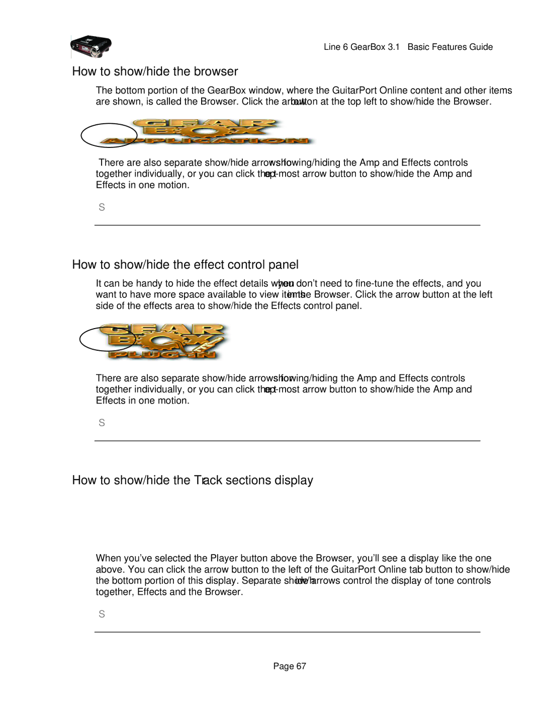 Line 6 headphones powered monitors manual How to show/hide the browser, How to show/hide the Track sections display 