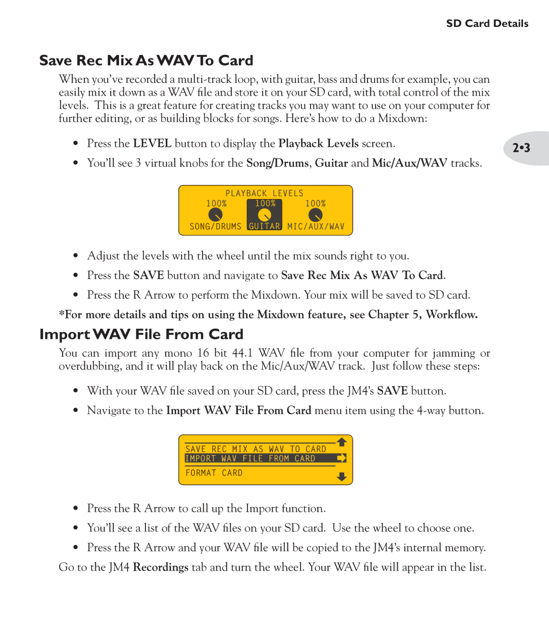 Line 6 JM4 manual Save Rec Mix As WAV To Card, Import WAV File From Card 