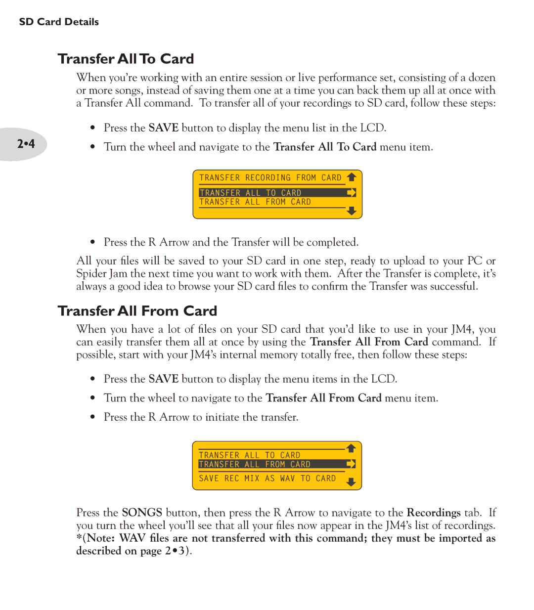 Line 6 JM4 manual Transfer All To Card, Transfer All From Card 