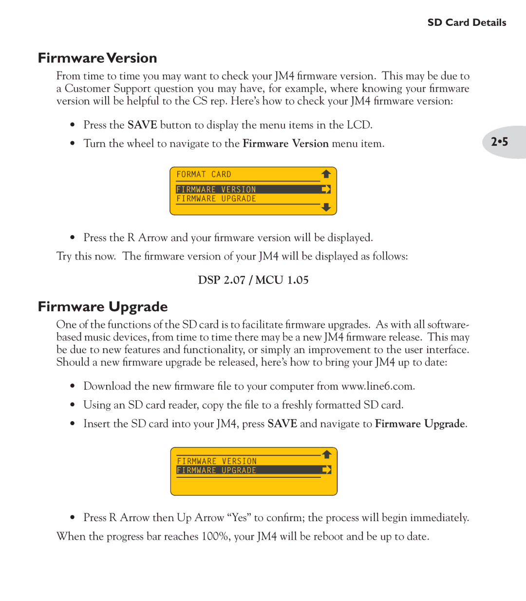 Line 6 JM4 manual Firmware Version, Firmware Upgrade 