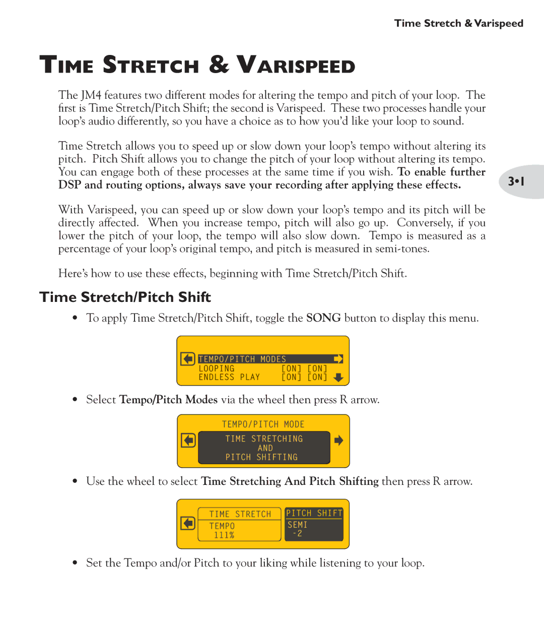 Line 6 JM4 manual Time Stretch & Varispeed, Time Stretch/Pitch Shift 