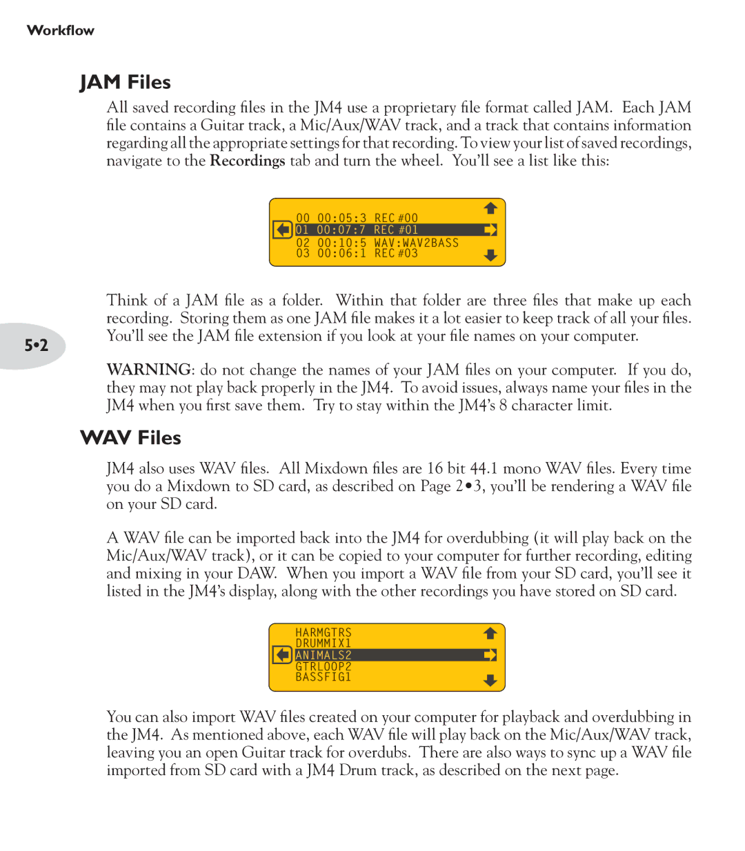 Line 6 JM4 manual JAM Files, WAV Files 