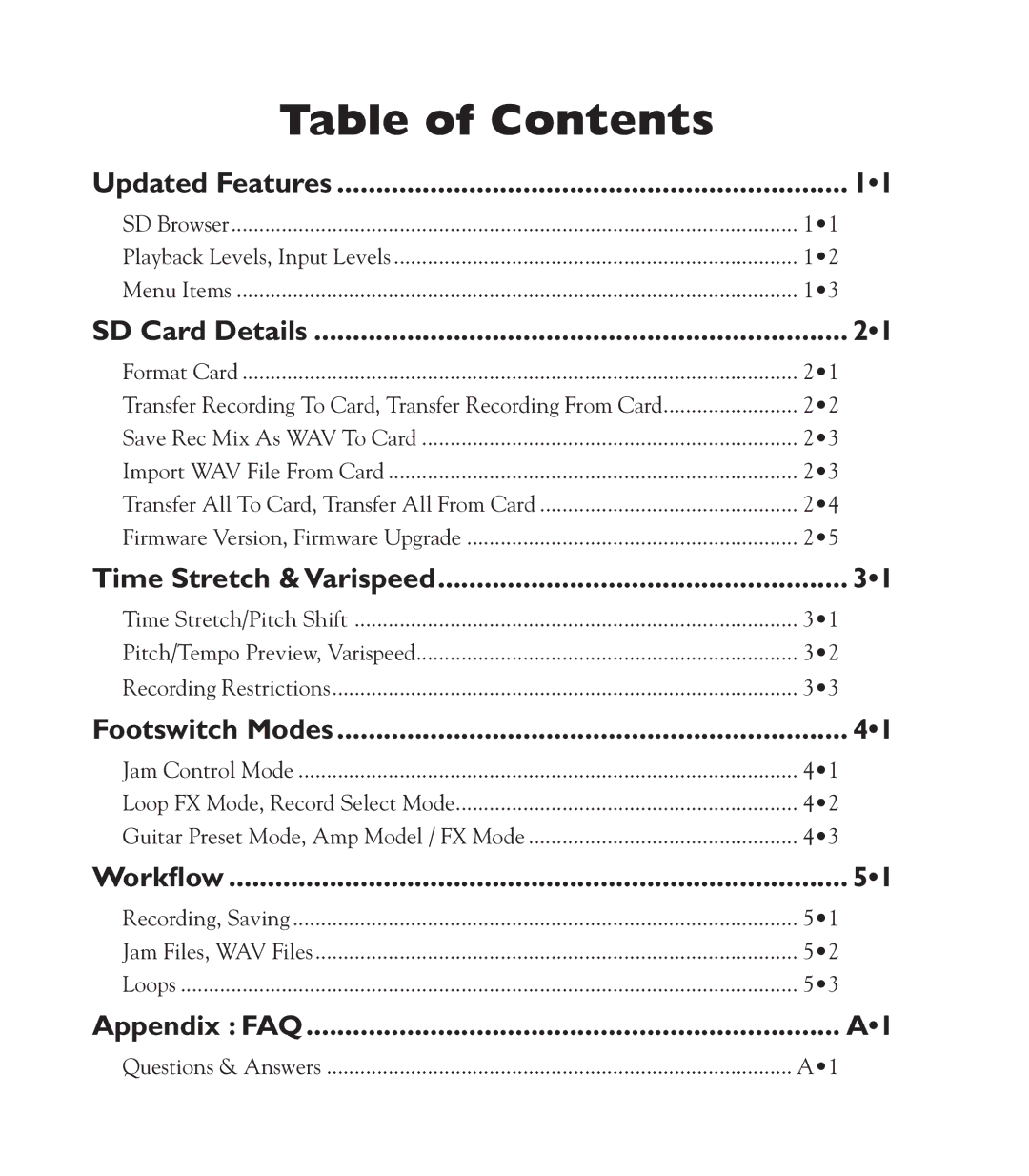 Line 6 JM4 manual Table of Contents 