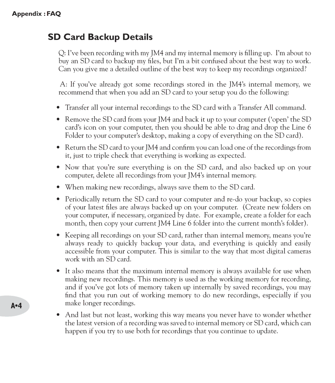 Line 6 JM4 manual SD Card Backup Details 