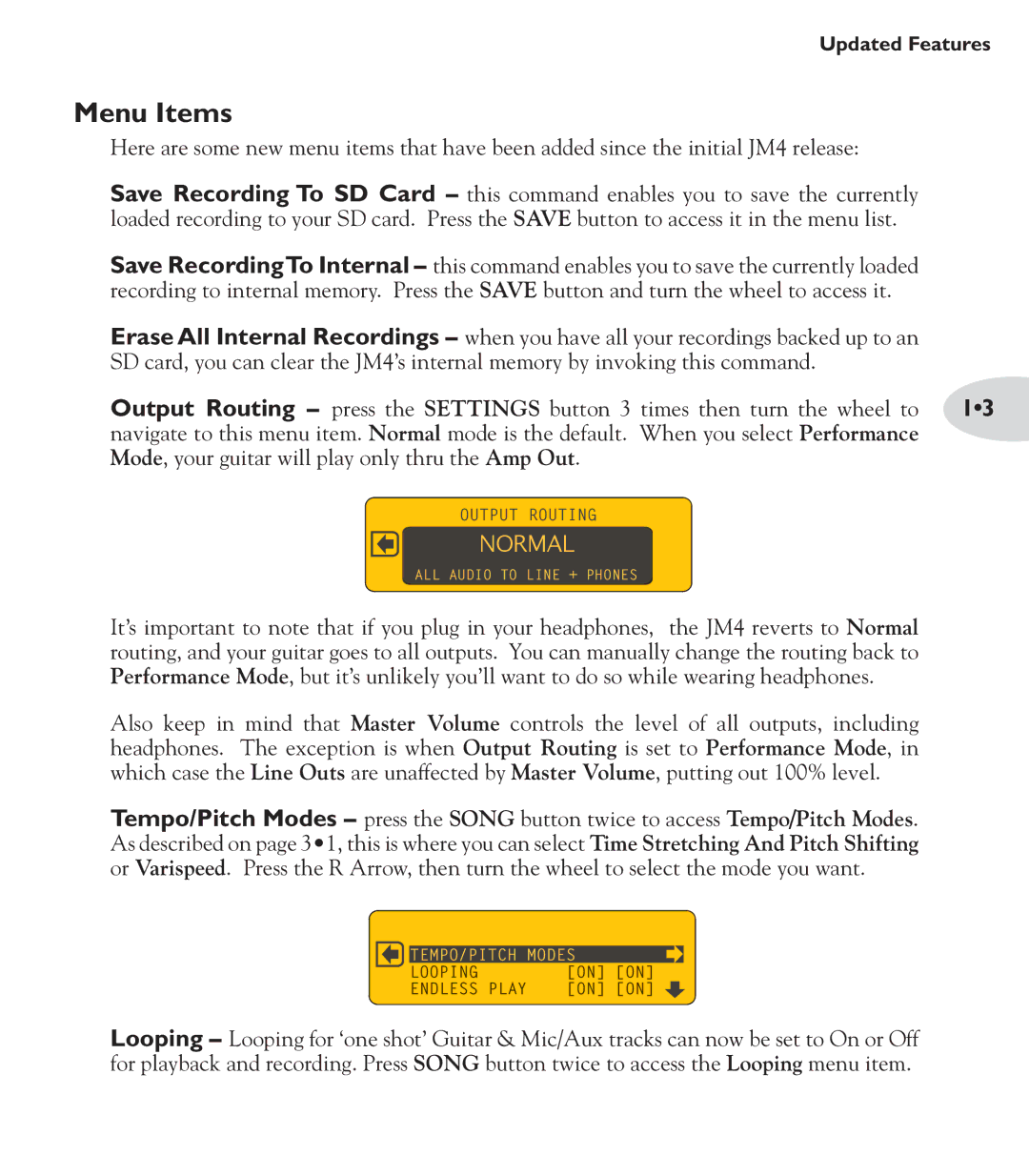 Line 6 JM4 manual Menu Items, Normal 