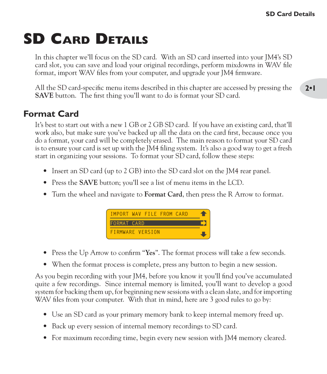 Line 6 JM4 manual SD Card Details, Format Card 