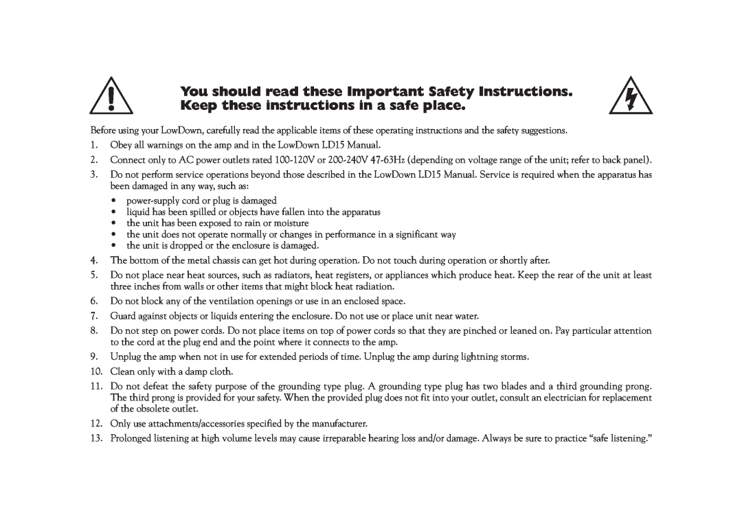 Line 6 LD-15 manual Keep these instructions in a safe place 