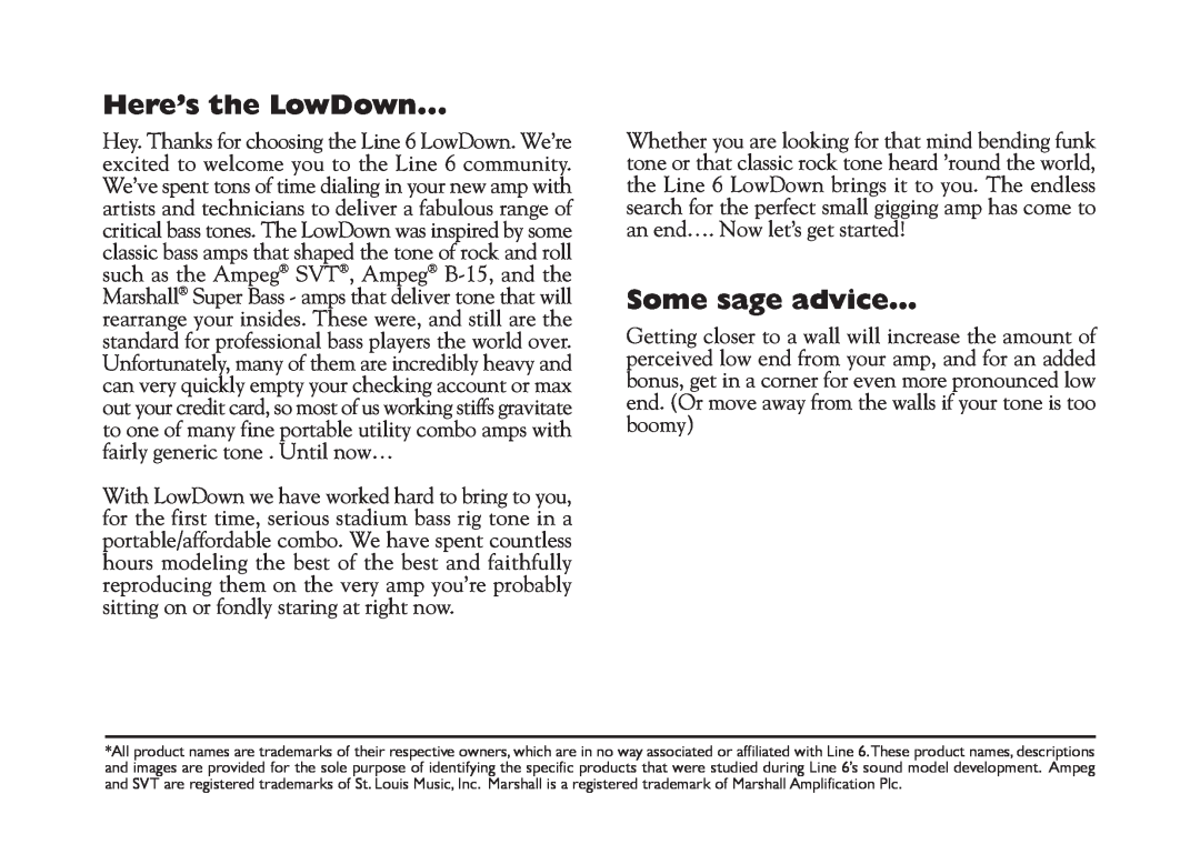 Line 6 LD-15 manual Here’s the LowDown, Some sage advice… 