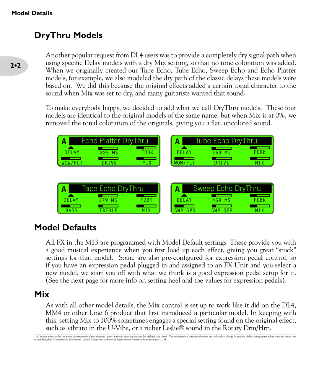 Line 6 M13 manual DryThru Models, Model Defaults, Mix 