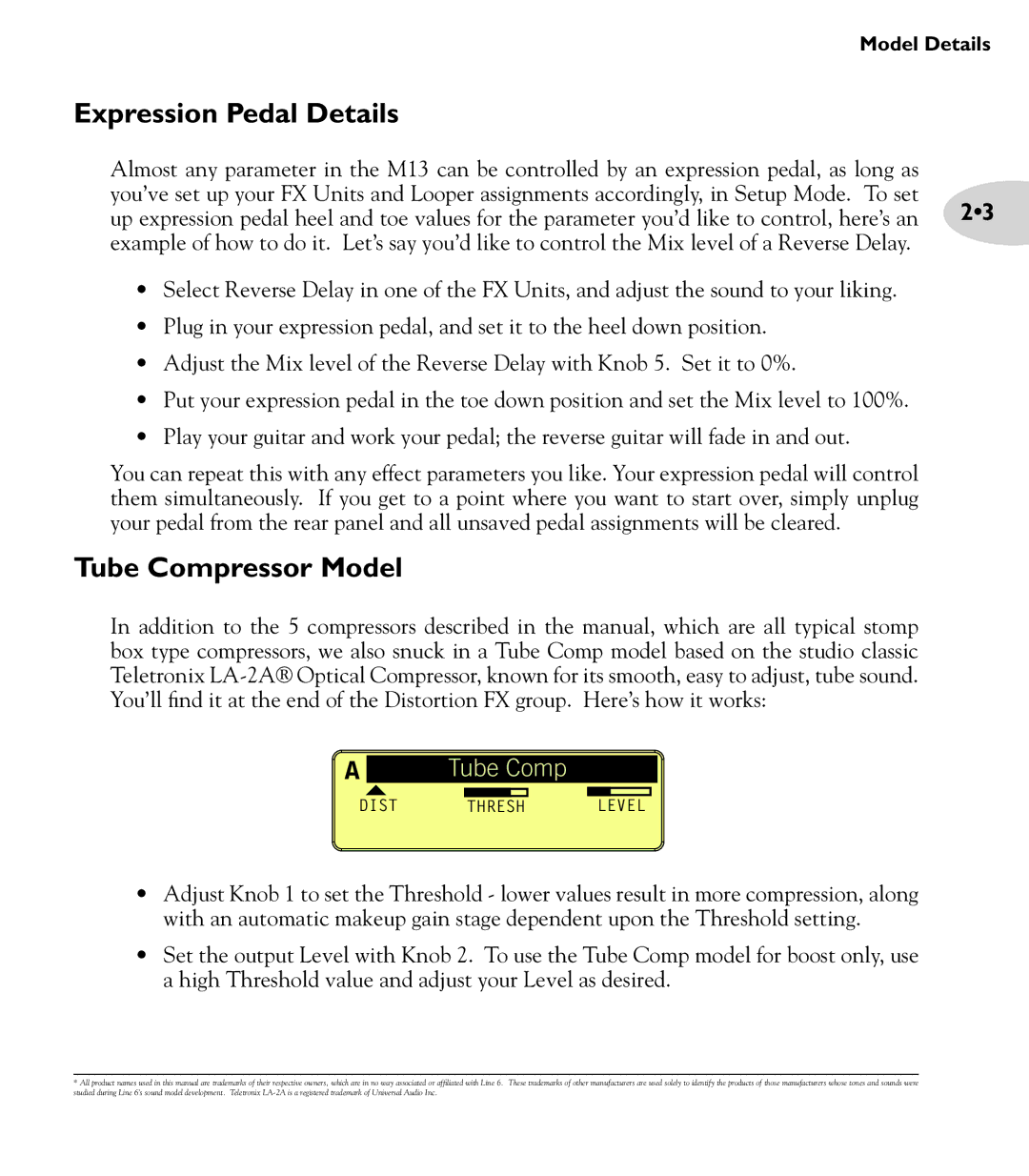 Line 6 M13 manual Expression Pedal Details, Tube Compressor Model 