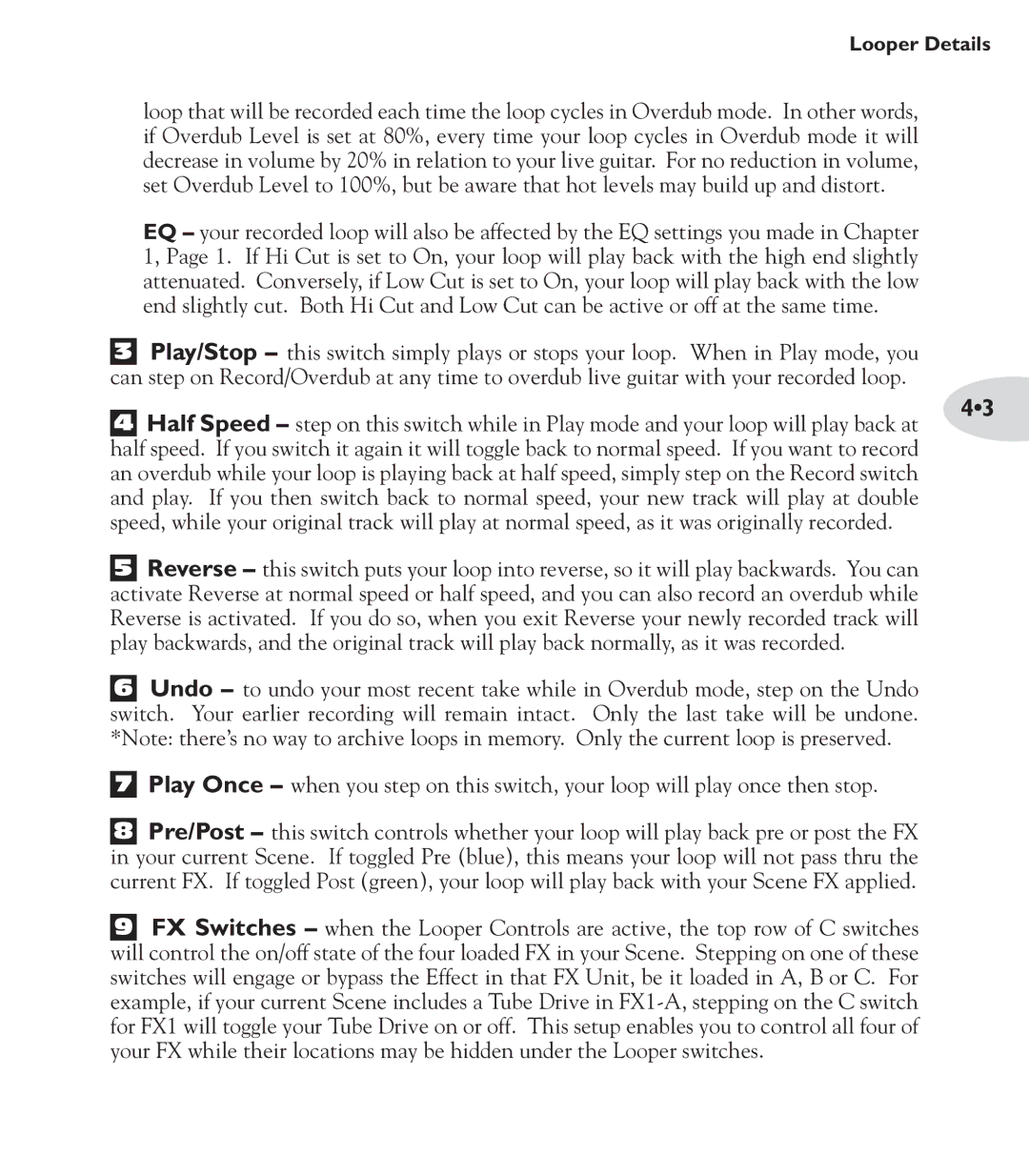 Line 6 M13 manual Looper Details 